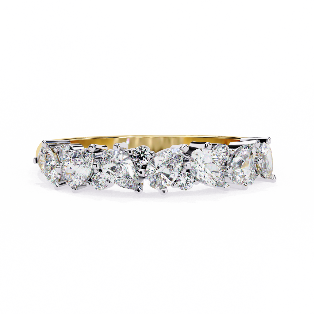Yellow Gold Pear and Round Diamond Alternating Cluster Half Eternity Ring