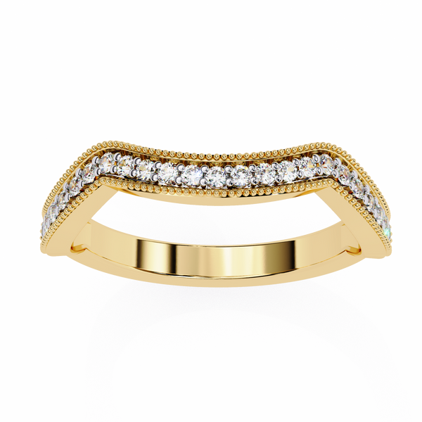 Yellow Gold Round Diamond Milgrain Contour Half Eternity Ring