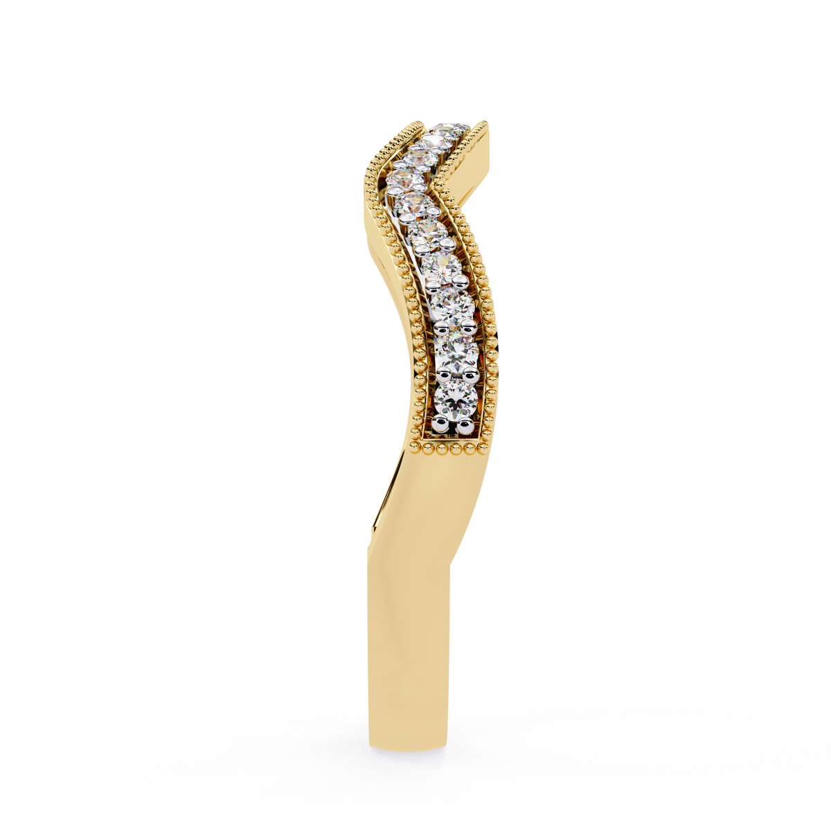 Yellow Gold Round Diamond Milgrain Contour Half Eternity Ring