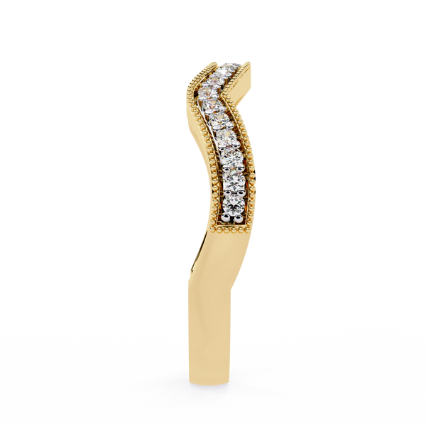 Yellow Gold Round Diamond Milgrain Contour Half Eternity Ring