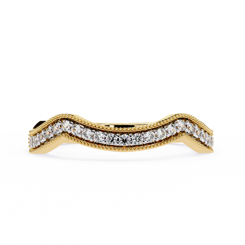 Yellow Gold Round Diamond Milgrain Contour Half Eternity Ring