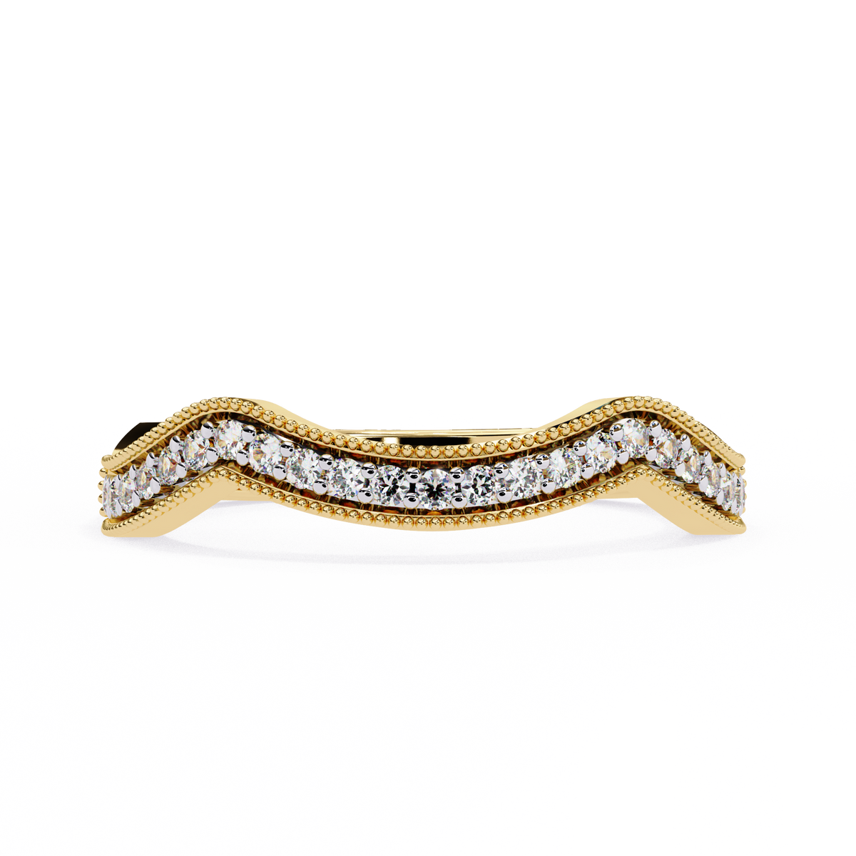 Yellow Gold Round Diamond Milgrain Contour Half Eternity Ring