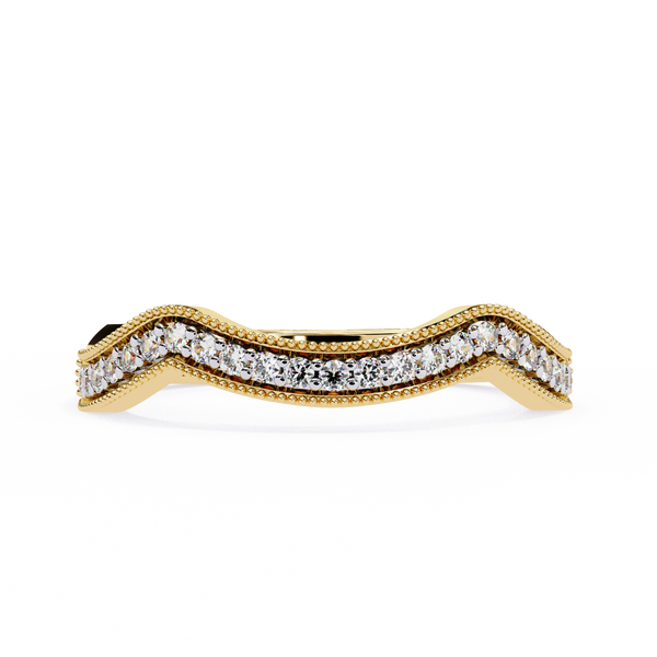 Yellow Gold Round Diamond Milgrain Contour Half Eternity Ring