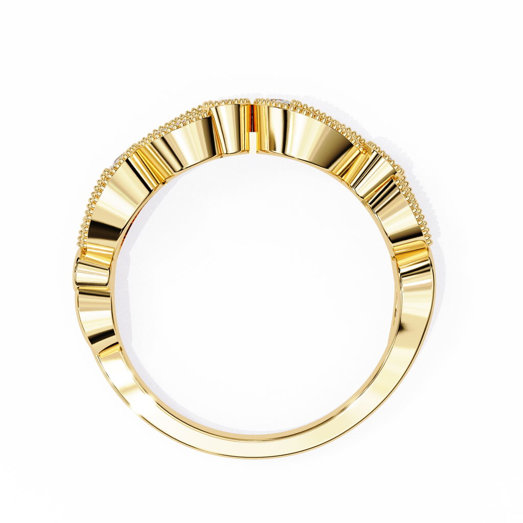 Yellow Gold Round Diamond Milgrain Paisley Scroll Half Eternity Ring