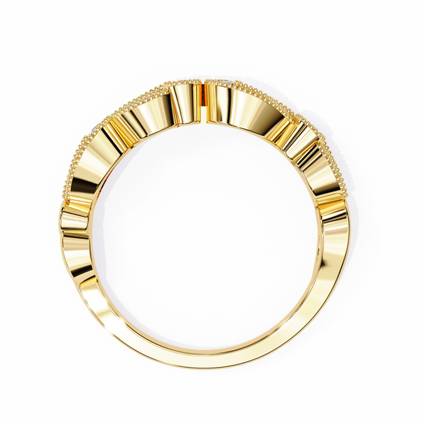 Yellow Gold Round Diamond Milgrain Paisley Scroll Half Eternity Ring