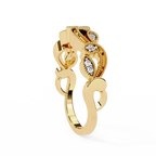 Yellow Gold Round Diamond Milgrain Paisley Scroll Half Eternity Ring