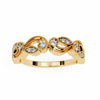 Yellow Gold Round Diamond Milgrain Paisley Scroll Half Eternity Ring