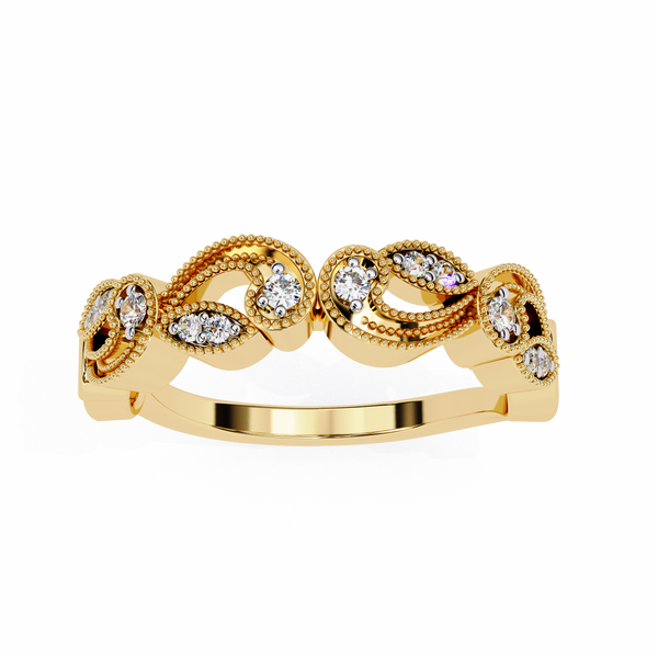 Yellow Gold Round Diamond Milgrain Paisley Scroll Half Eternity Ring