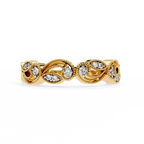 Yellow Gold Round Diamond Milgrain Paisley Scroll Half Eternity Ring