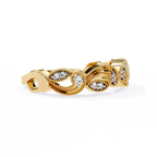 Yellow Gold Round Diamond Milgrain Paisley Scroll Half Eternity Ring