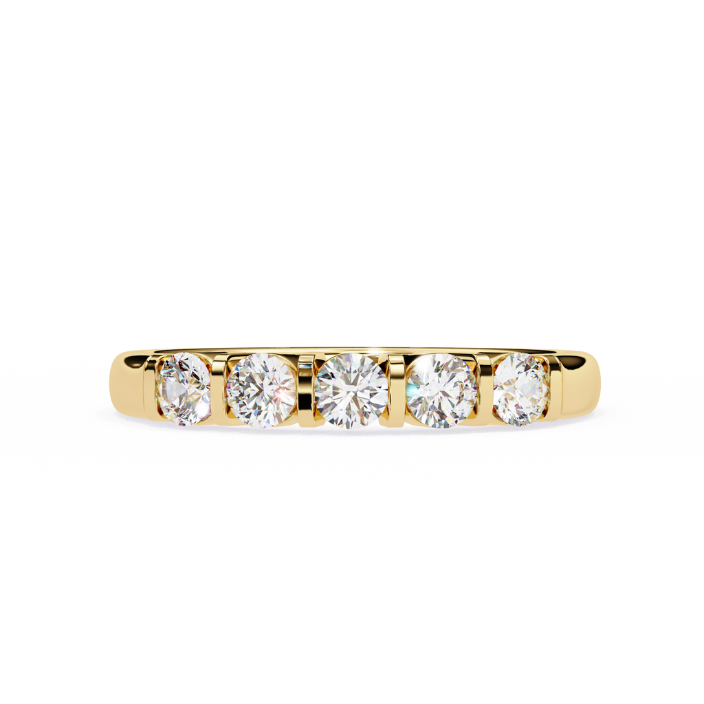 Yellow Gold Round Diamond Five Stone Bar Set Ring