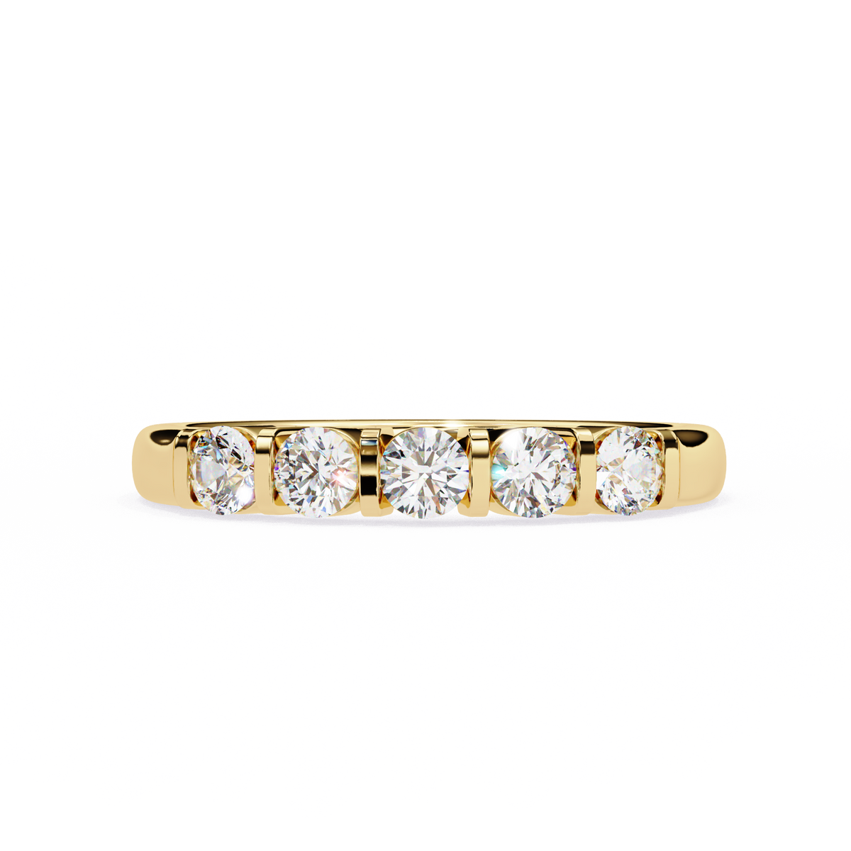 Yellow Gold Round Diamond Five Stone Bar Set Ring