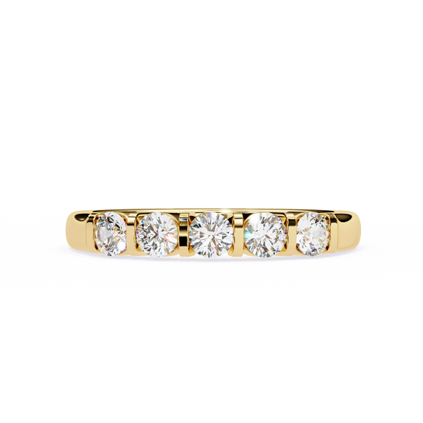 Yellow Gold Round Diamond Five Stone Bar Set Ring
