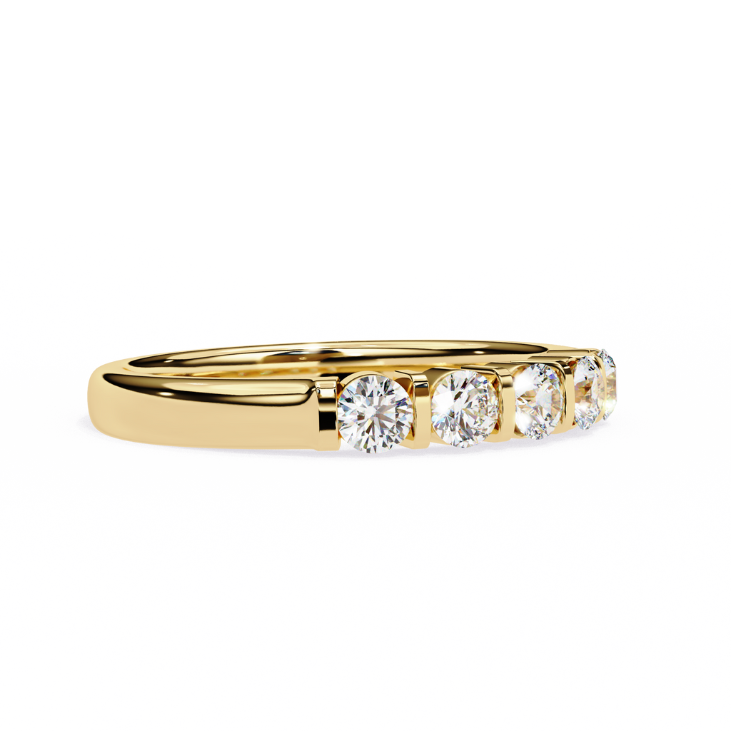Yellow Gold Round Diamond Five Stone Bar Set Ring