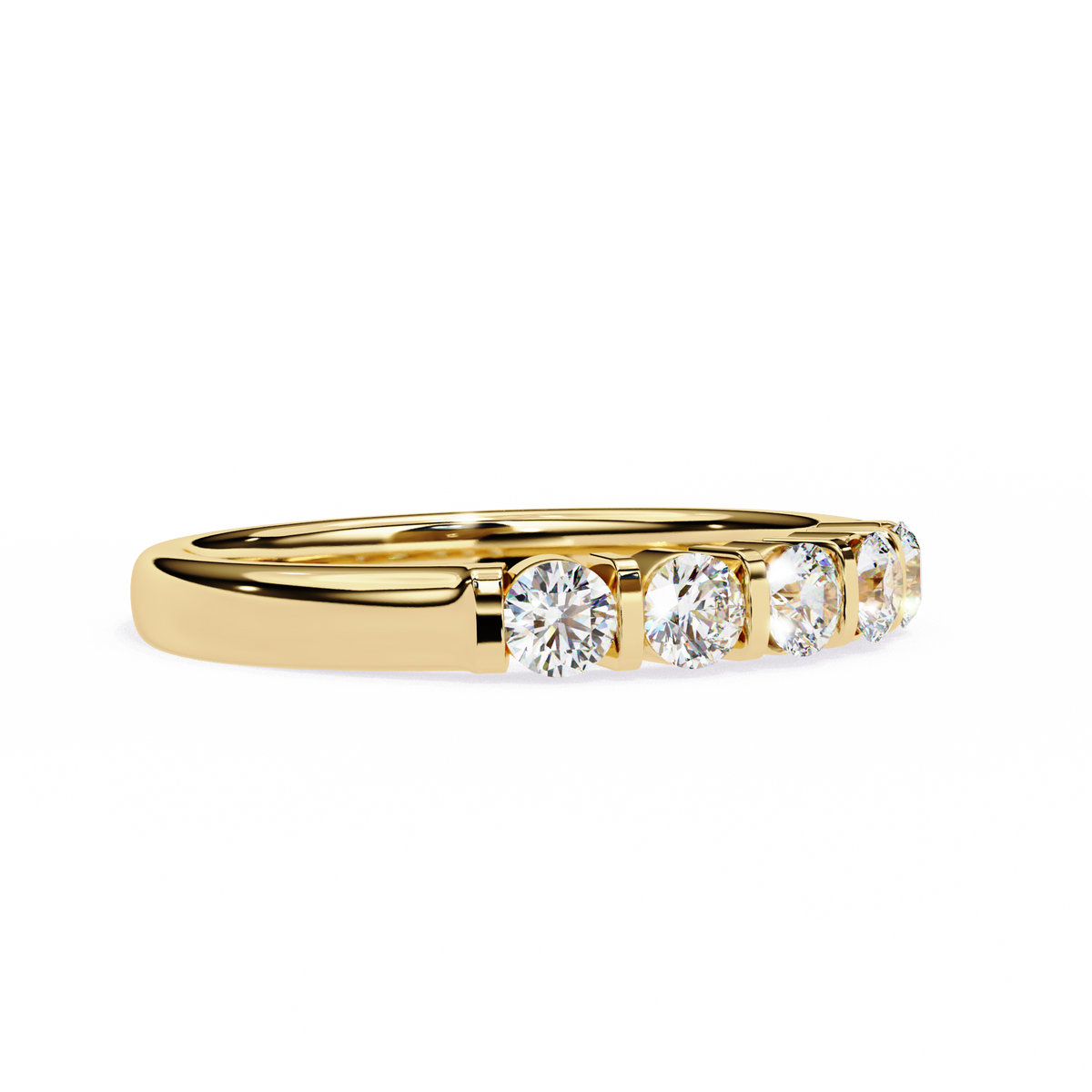 Yellow Gold Round Diamond Five Stone Bar Set Ring