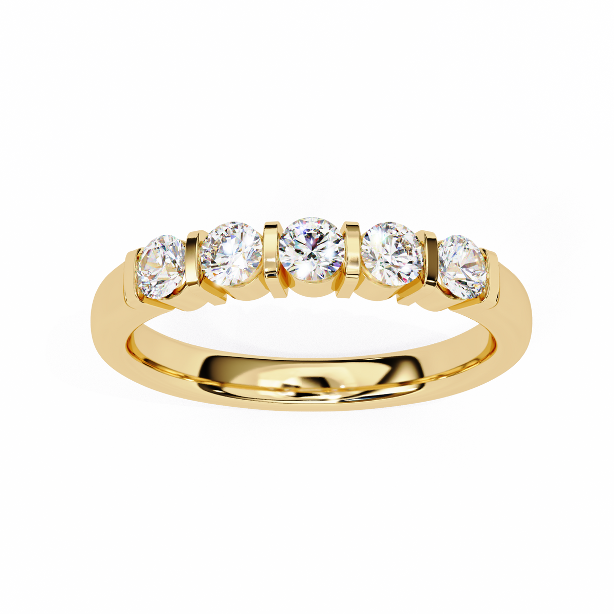 Yellow Gold Round Diamond Five Stone Bar Set Ring