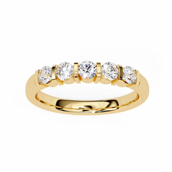 Yellow Gold Round Diamond Five Stone Bar Set Ring