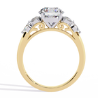 Yellow Gold Round Diamond Pear and Round Accent Solitaire Ring