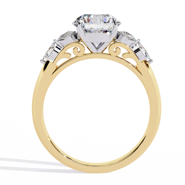 Yellow Gold Round Diamond Pear and Round Accent Solitaire Ring