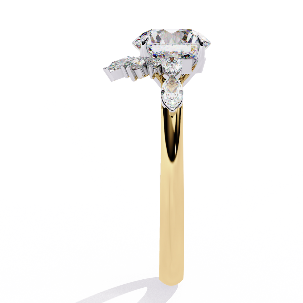 Yellow Gold Round Diamond Pear and Round Accent Solitaire Ring