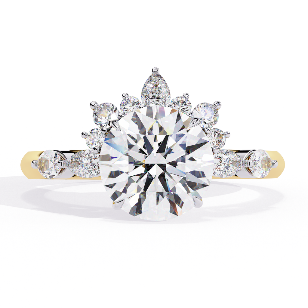 Yellow Gold Round Diamond Pear and Round Accent Solitaire Ring