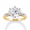 Yellow Gold Round Diamond Pear and Round Accent Solitaire Ring