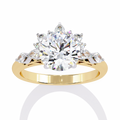 Yellow Gold Round Diamond Pear and Round Accent Solitaire Ring
