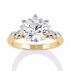 Yellow Gold Round Diamond Pear and Round Accent Solitaire Ring