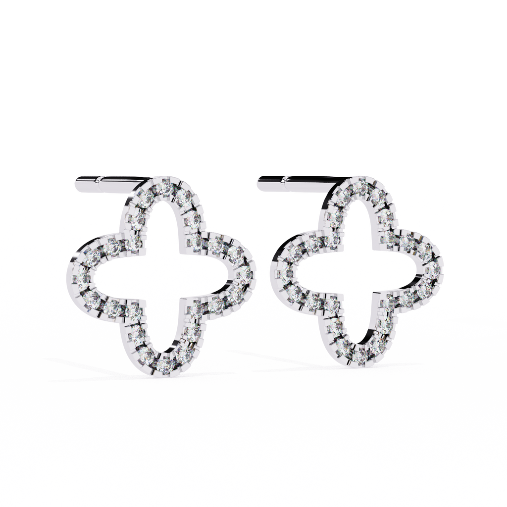 White Gold Open Clover Diamond Stud Earrings