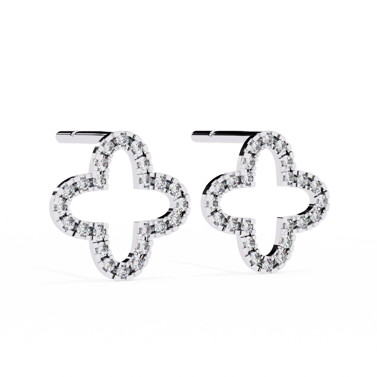 White Gold Open Clover Diamond Stud Earrings