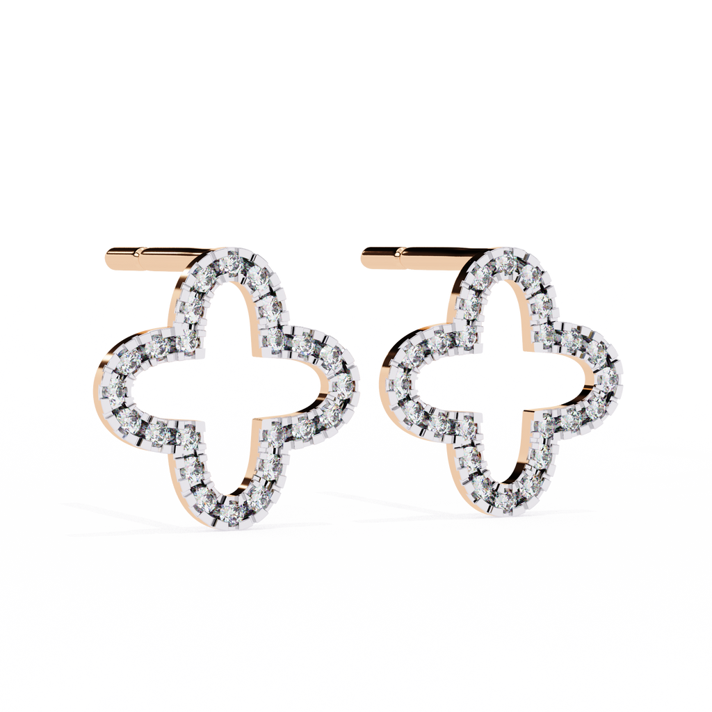 Rose Gold Open Clover Diamond Stud Earrings