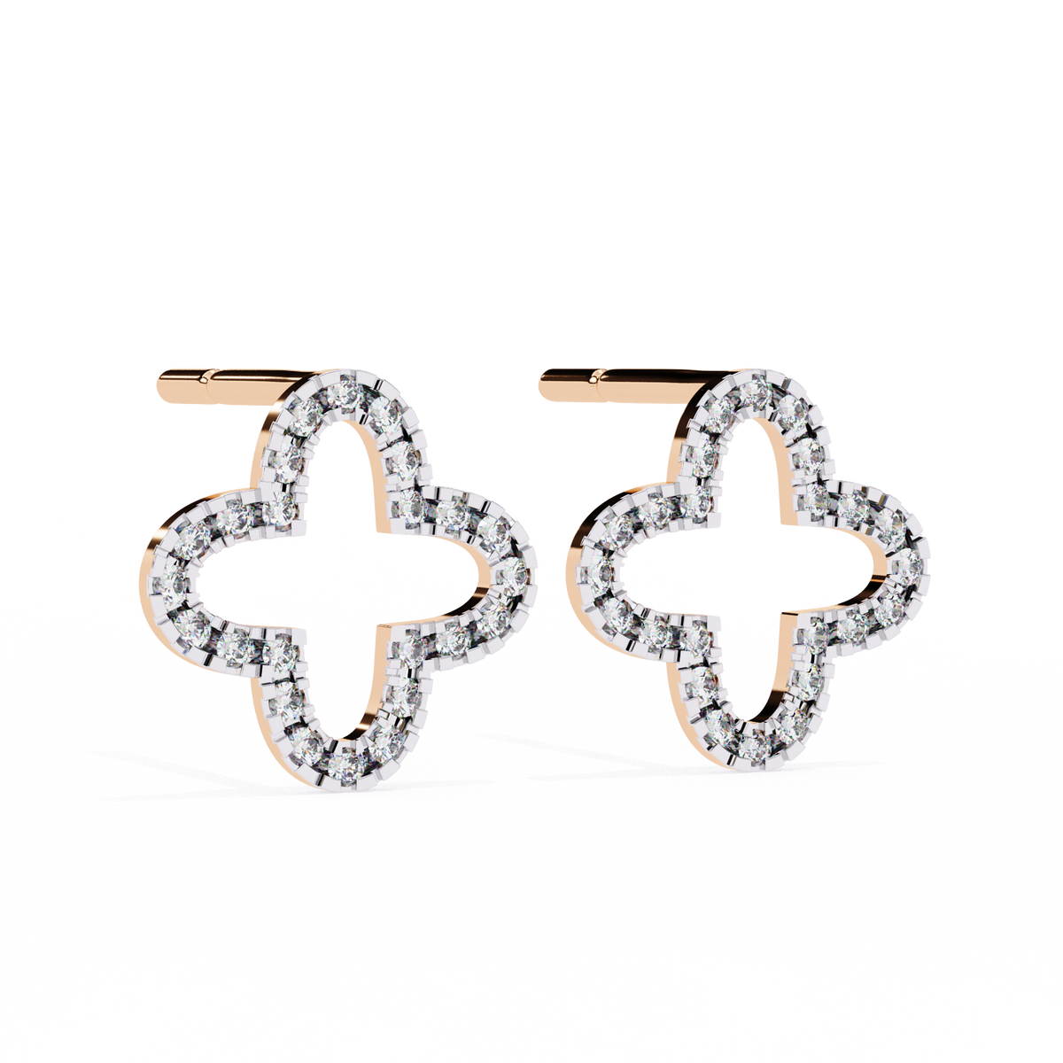 Rose Gold Open Clover Diamond Stud Earrings