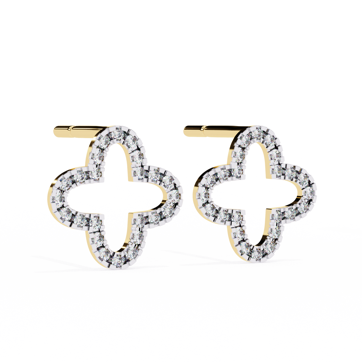 Yellow Gold Open Clover Diamond Stud Earrings