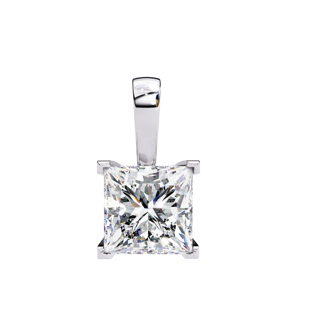 White Gold Square Princess Cut Solitaire Bail Pendant