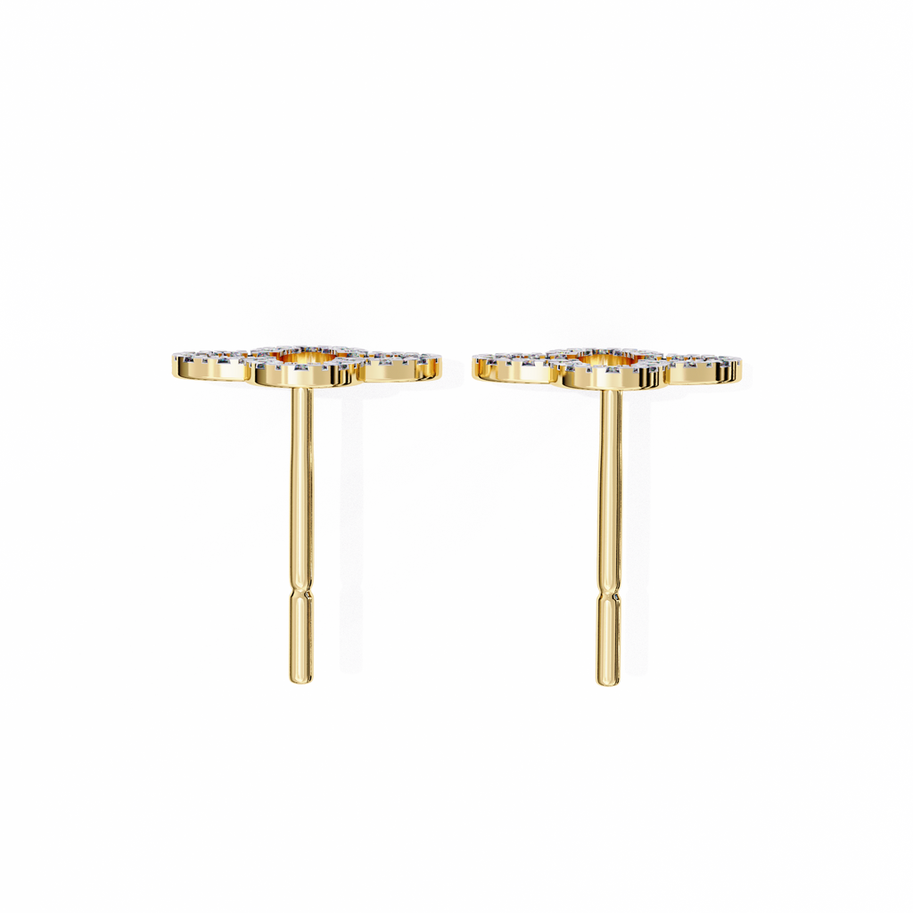 Yellow Gold Open Clover Diamond Stud Earrings