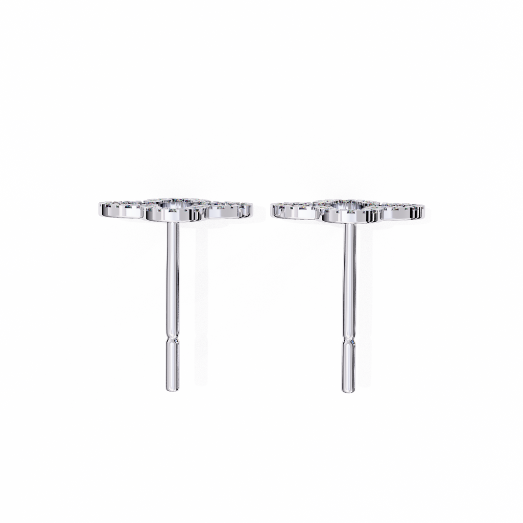 White Gold Open Clover Diamond Stud Earrings
