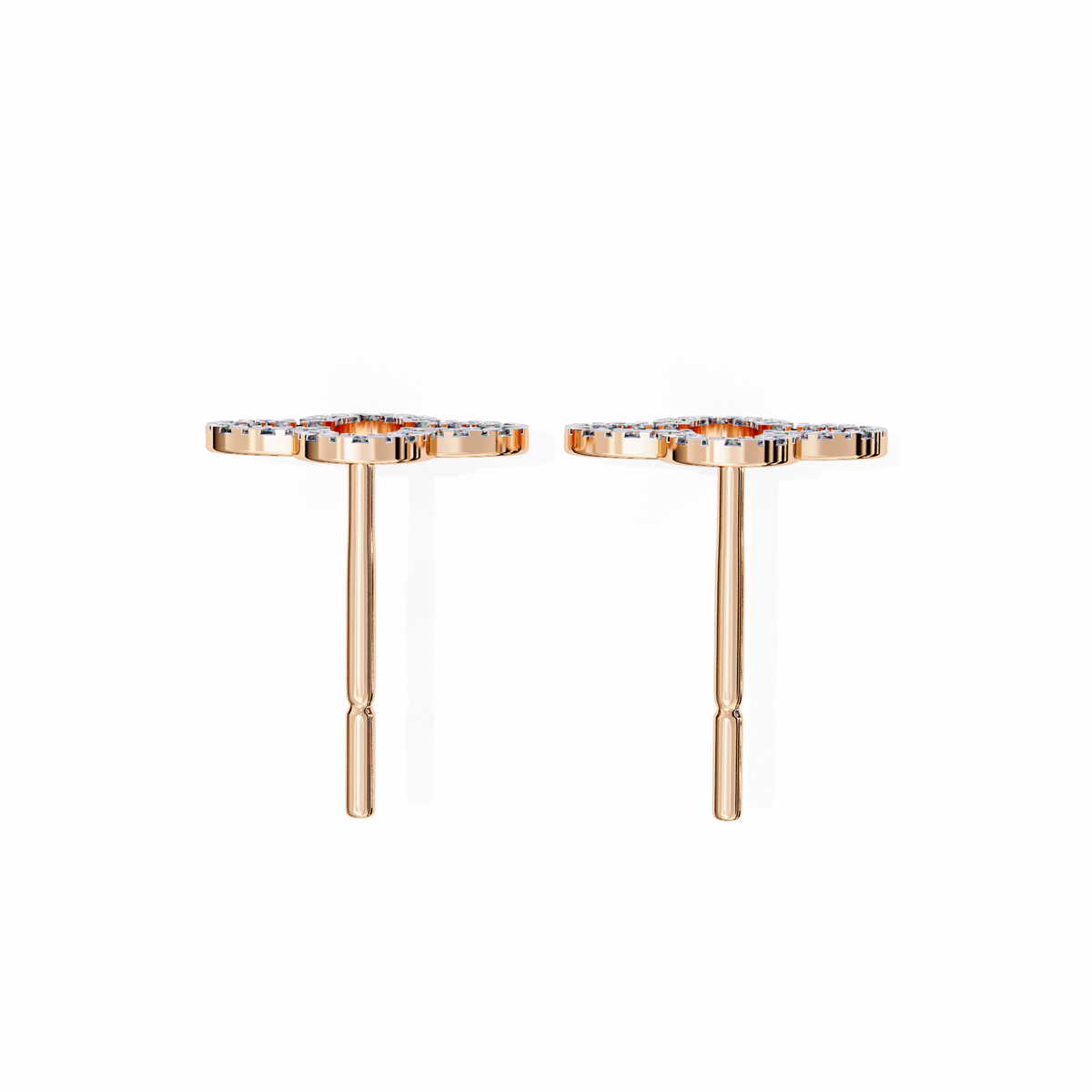 Rose Gold Open Clover Diamond Stud Earrings