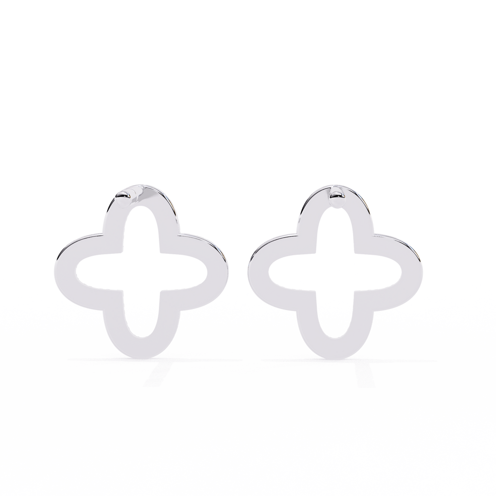 White Gold Open Clover Diamond Stud Earrings