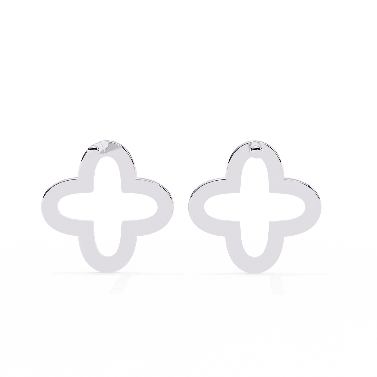 White Gold Open Clover Diamond Stud Earrings