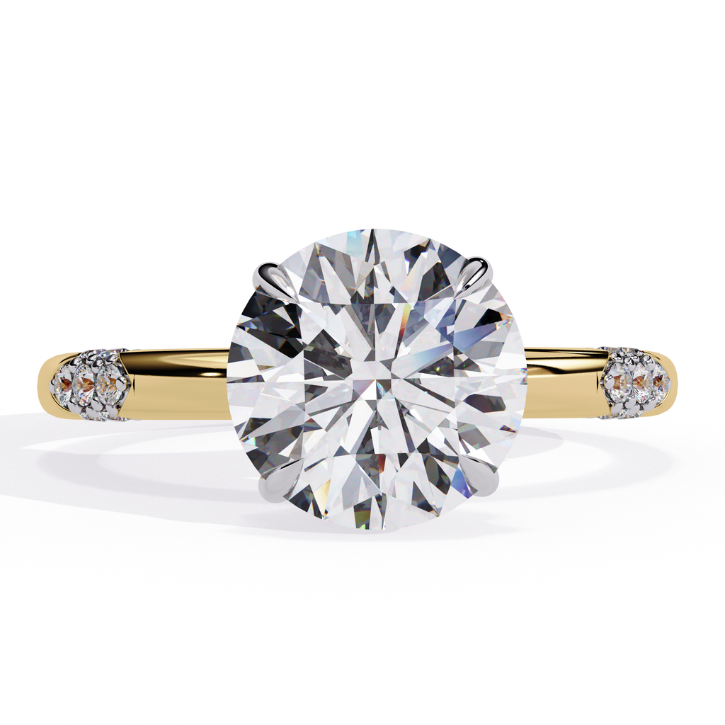 Yellow Gold Round Diamond Pavé Accent Solitaire Engagement Ring