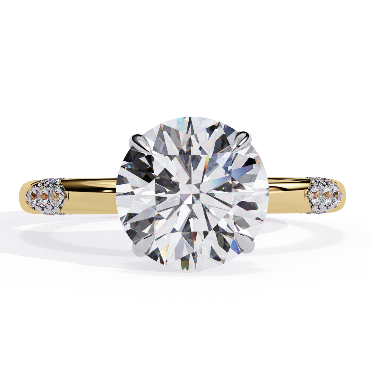 Yellow Gold Round Diamond Pavé Accent Solitaire Engagement Ring