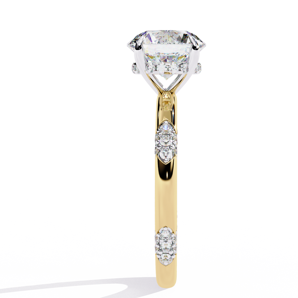 Yellow Gold Round Diamond Pavé Accent Solitaire Engagement Ring