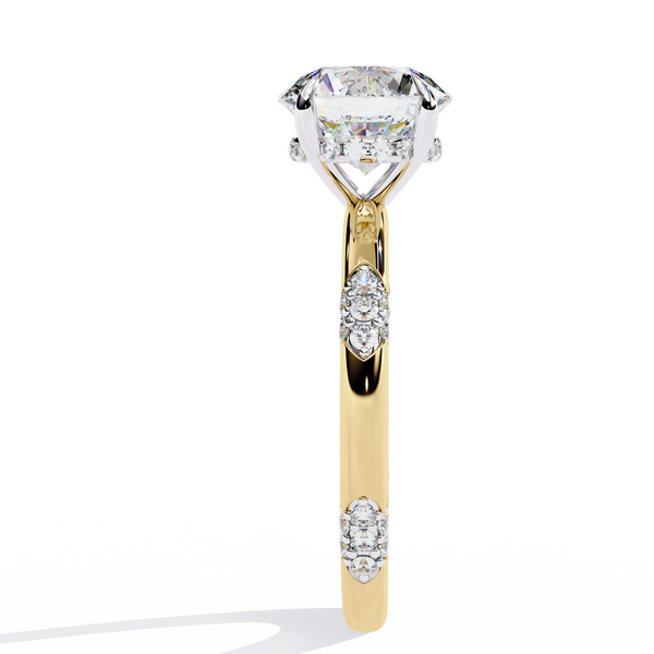 Yellow Gold Round Diamond Pavé Accent Solitaire Engagement Ring