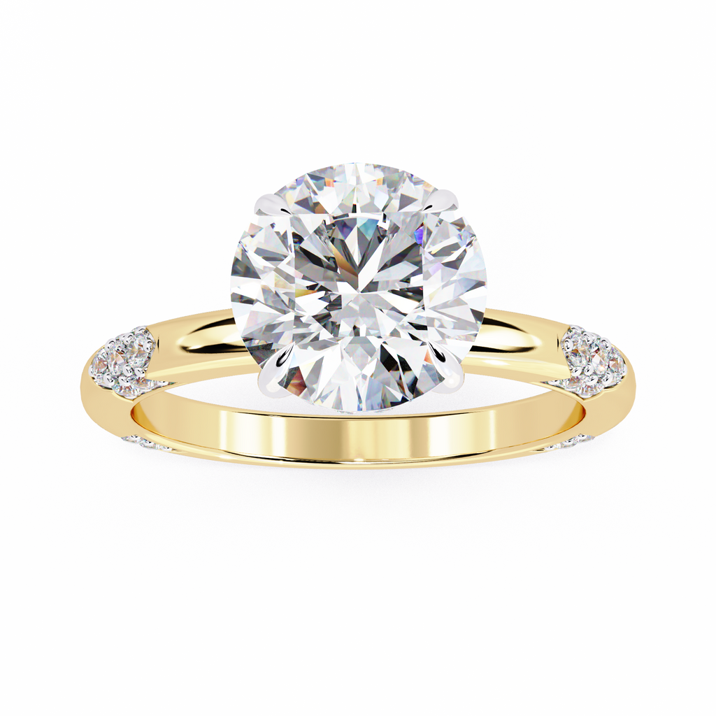 Yellow Gold Round Diamond Pavé Accent Solitaire Engagement Ring
