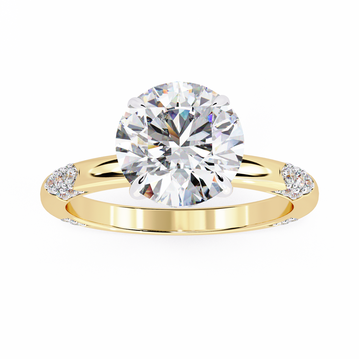 Yellow Gold Round Diamond Pavé Accent Solitaire Engagement Ring