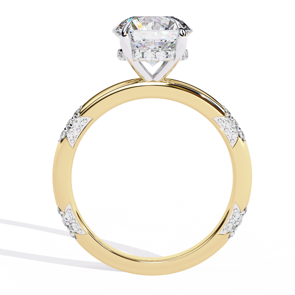 Yellow Gold Round Diamond Pavé Accent Solitaire Engagement Ring