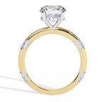 Yellow Gold Round Diamond Pavé Accent Solitaire Engagement Ring