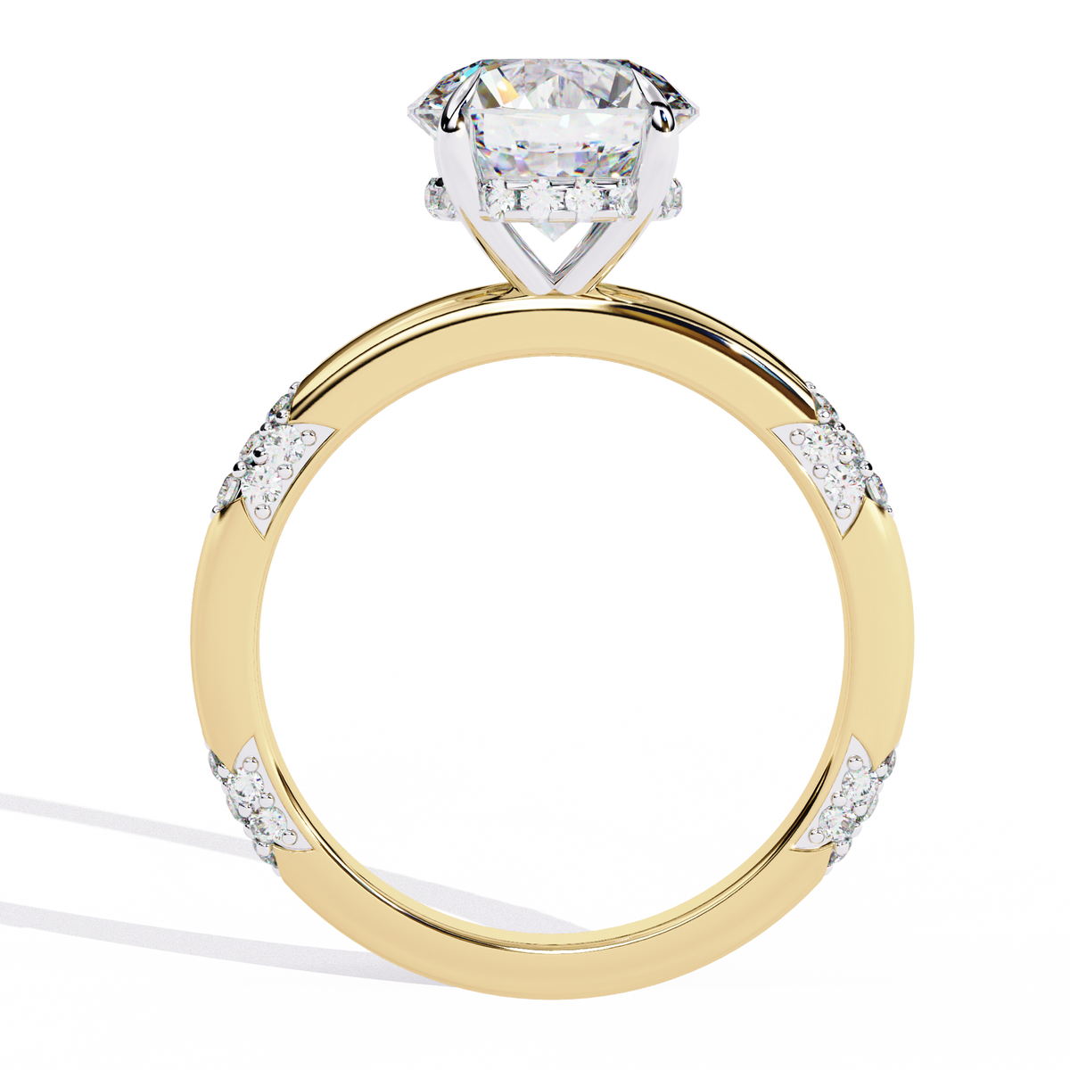 Yellow Gold Round Diamond Pavé Accent Solitaire Engagement Ring