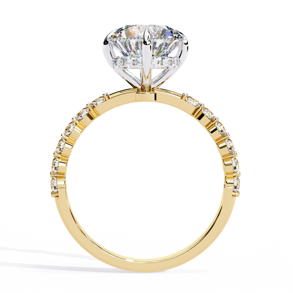 Yellow Gold Round Diamond Graduated Shoulder Hidden Halo Ring