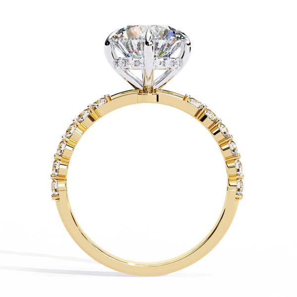 Yellow Gold Round Diamond Graduated Shoulder Hidden Halo Ring